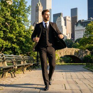 New 2026 Mens 3pc Black Suit Set, Hybrid Fit
